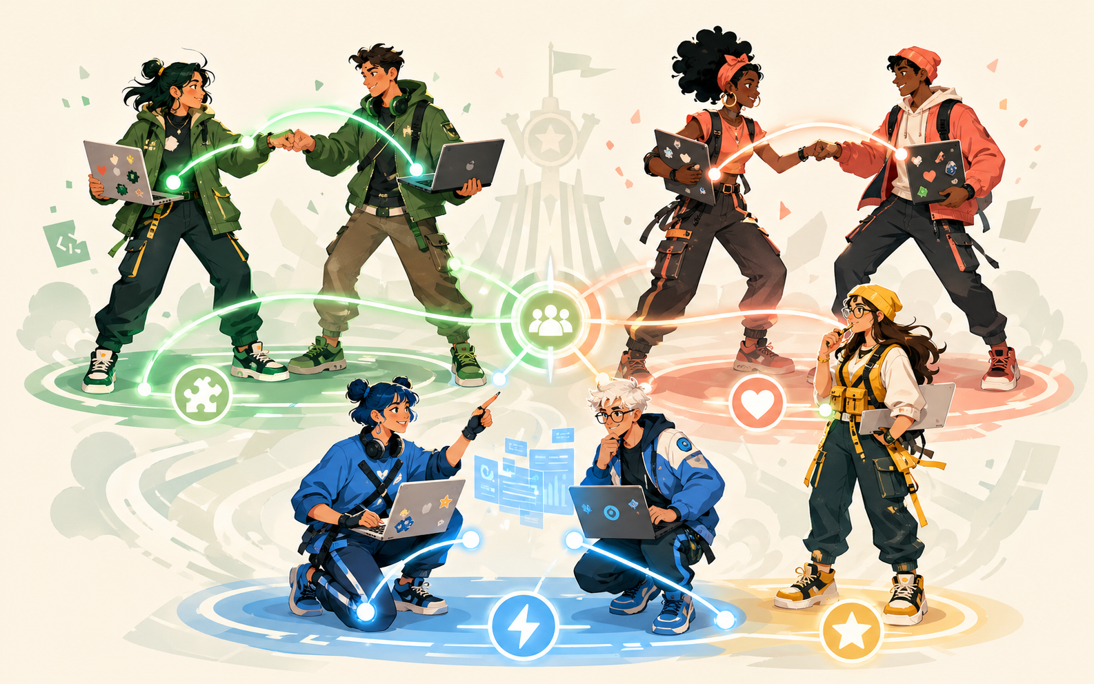 Illustration of hackathon participants finding teammates